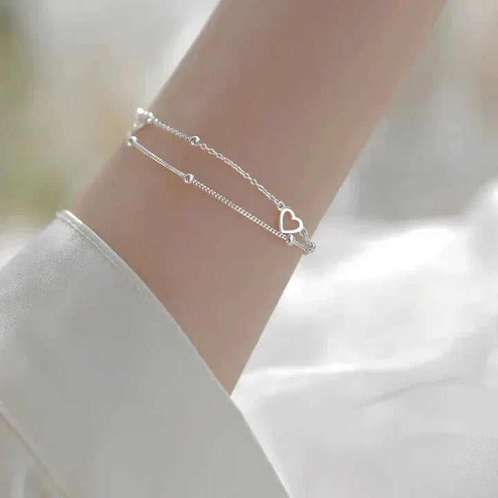 Bracelet en Argent Ajustable en Forme de Cœur