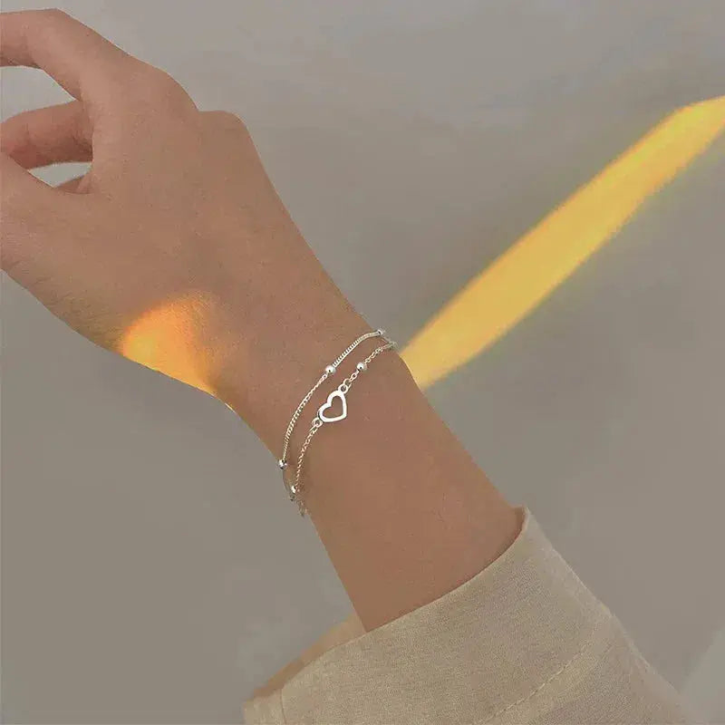 Bracelet en Argent Ajustable en Forme de Cœur