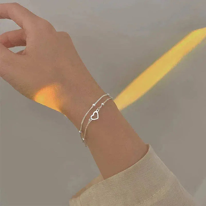 Bracelet en Argent Ajustable en Forme de Cœur